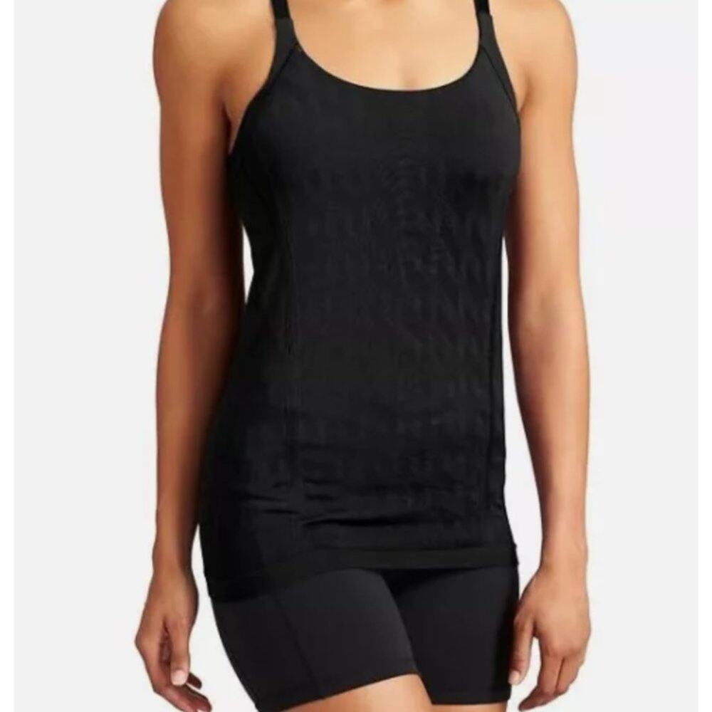 Athleta Black Energy Crush Scoop Neck Shelf Bra Athletic Tank Top Size Large